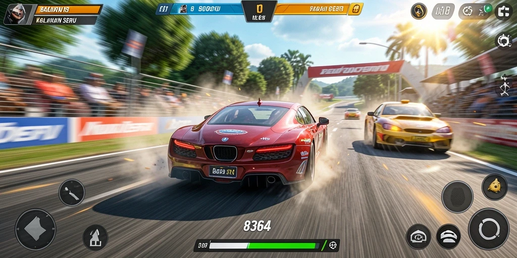 Gameplay Racing seru di 8364 dengan grafis menawan.