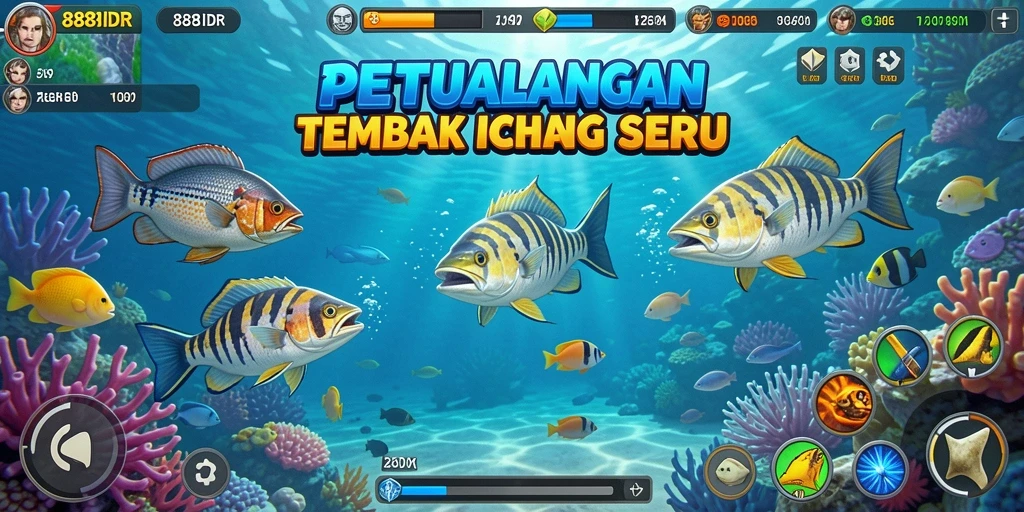 Tangkapan layar gameplay 888IDR yang menampilkan aksi tembak ikan yang seru.