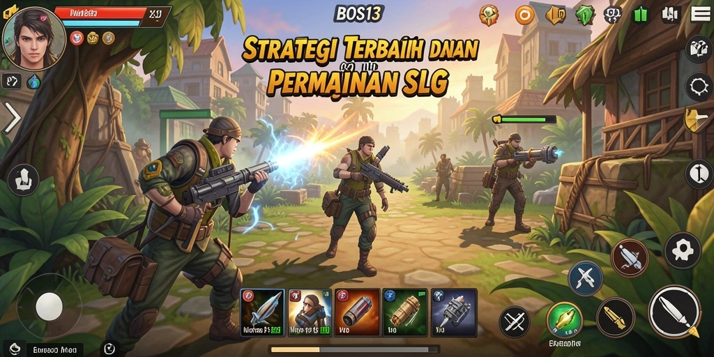 Screenshot utama BOS13 menampilkan aksi pertempuran yang seru dan strategis.