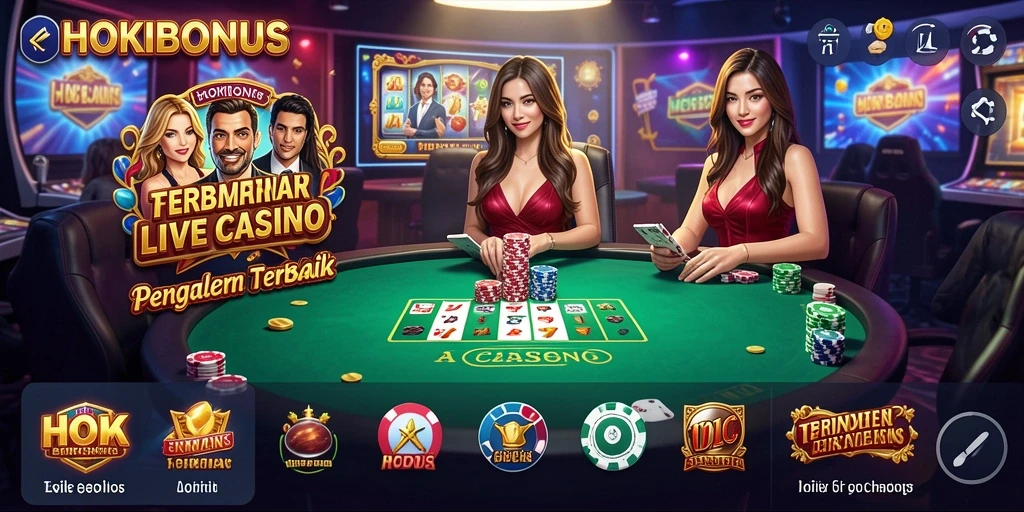 Screenshot HOKIBONUS yang menampilkan dealer dan gameplay Live Casino.