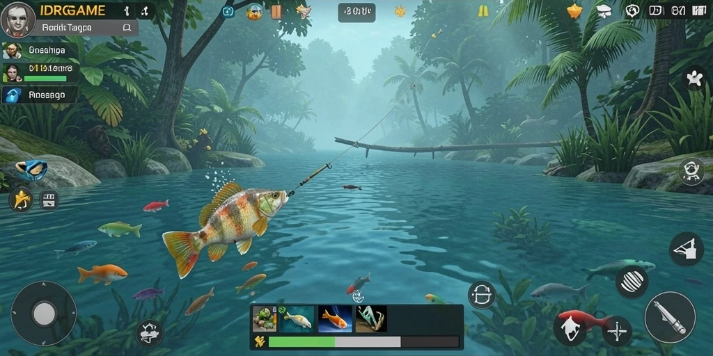 Tampilan gameplay IDRGAME yang mendebarkan saat memancing.