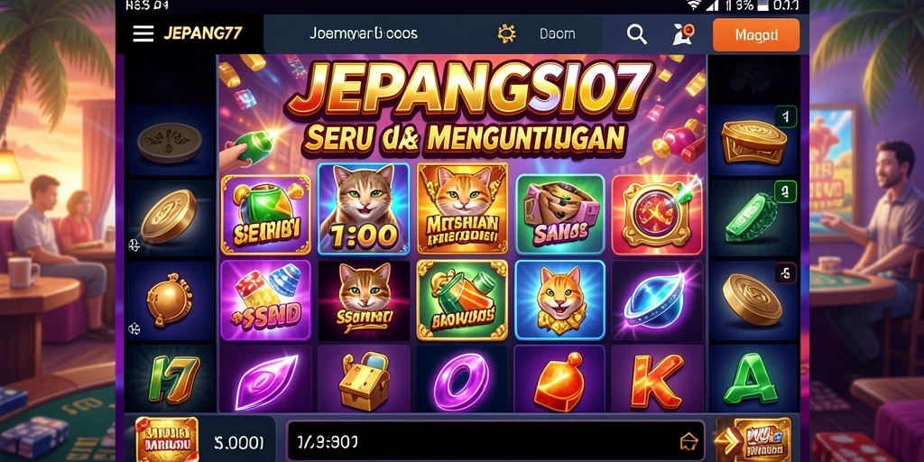 Tampilan gameplay seru dari JEPANG77 yang penuh warna.