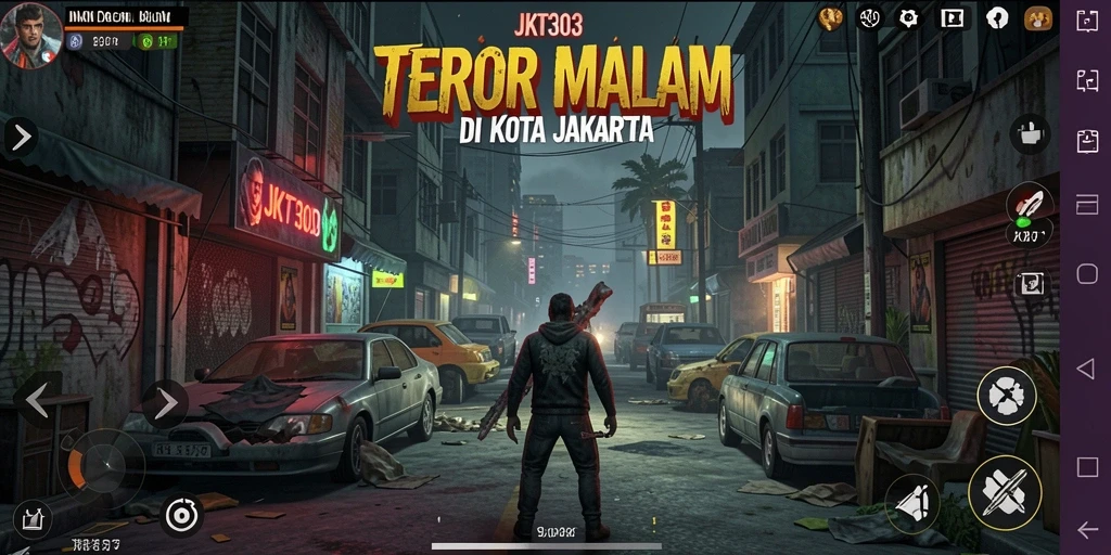 Screenshot menampilkan gameplay mencekam JKT303 di malam hari.