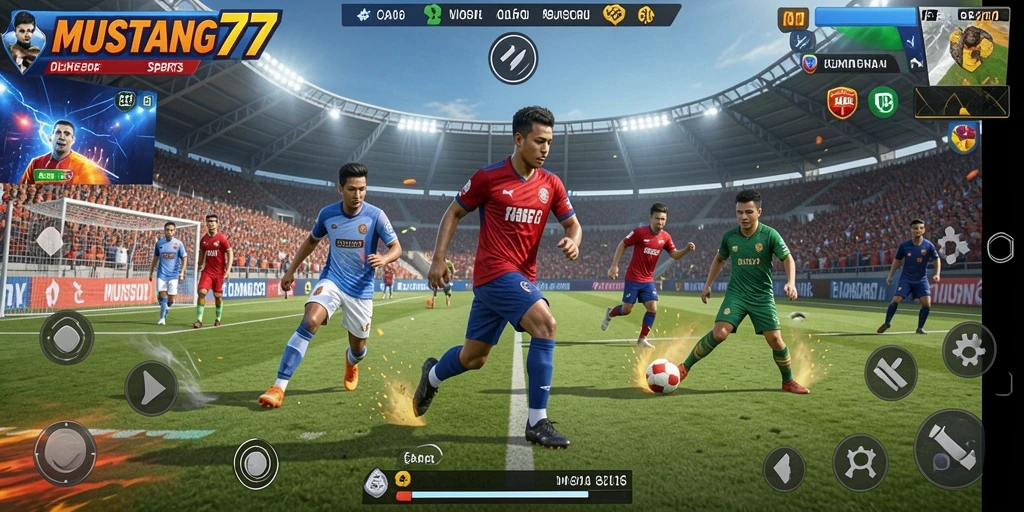 Screenshot utama MUSTANG77 menampilkan momen seru dalam pertandingan olahraga.