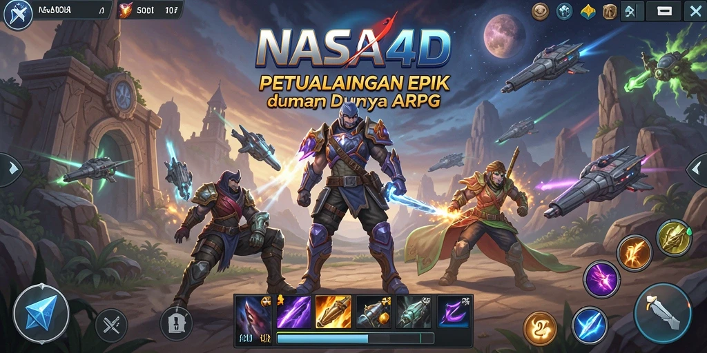 Screenshot gameplay <strong>NASA4D</strong> mendemonstrasikan pertarungan epik dan eksplorasi.