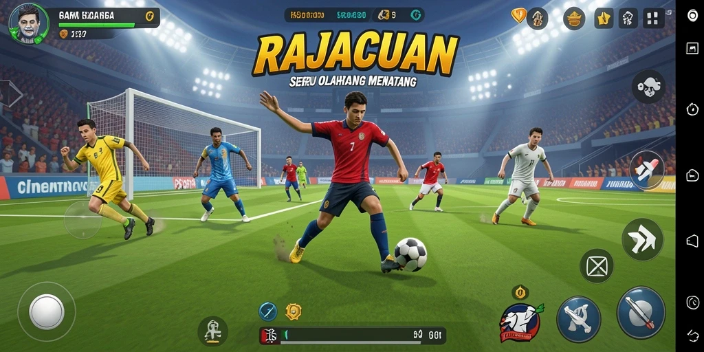 Screenshot utama RAJACUAN menampilkan momen seru dalam pertandingan olahraga.