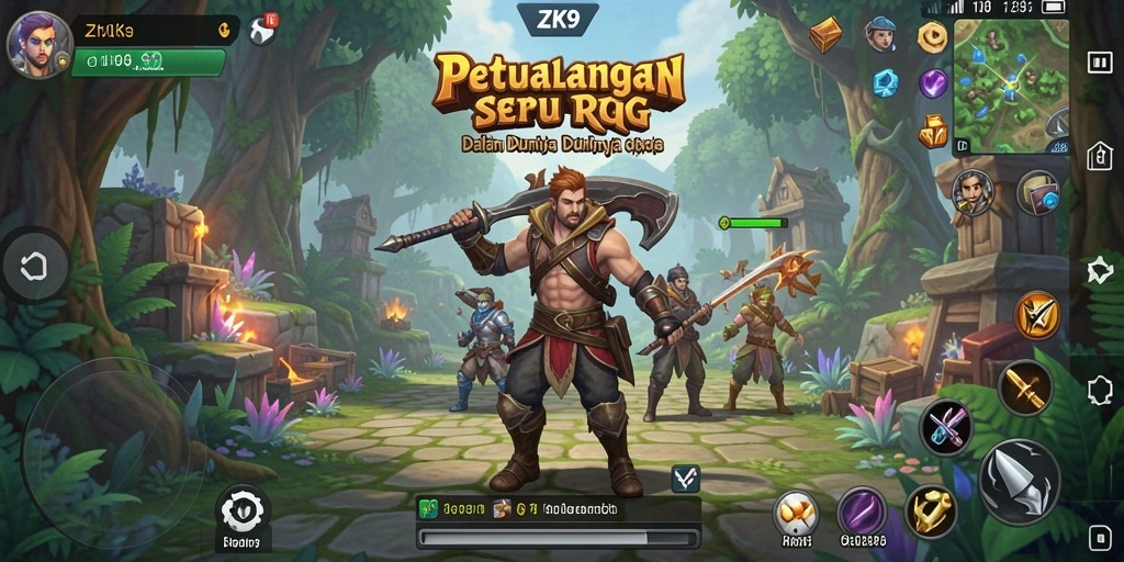 Tangkapan layar gameplay ZK9 menampilkan karakter dalam pertarungan seru di dunia RPG.